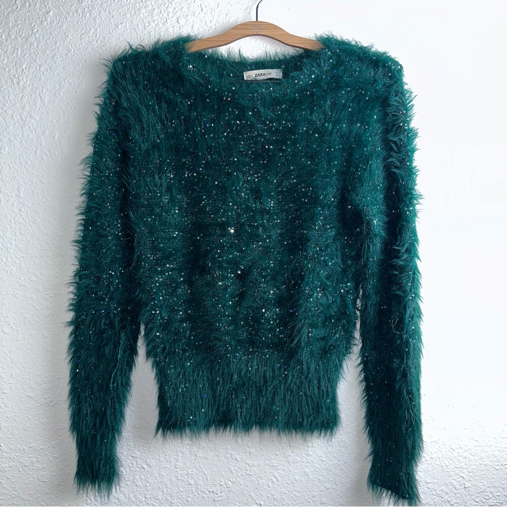 Zara Green Fuzzy Sweater - Medium